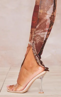 Brown Abstract Printed Mesh Leggings