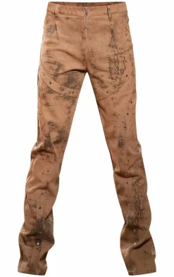 Brown Acid Wash Studded Detail Flare Jeans