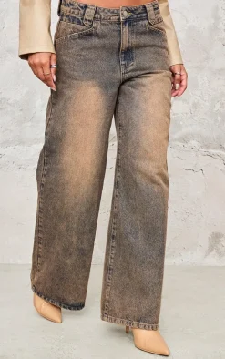 Brown Acid Wash Tinted Wide Leg Jeans