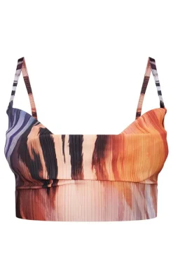 Brown Animal Print Plisse Strappy Cowl Neck Top