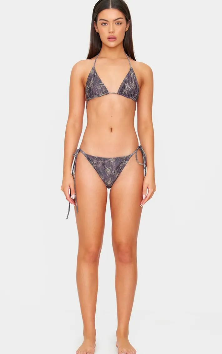Brown Animal Printed Tie Side Bikini Bottoms