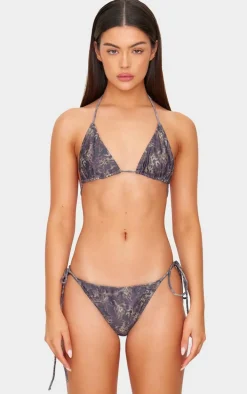 Brown Animal Printed Tie Side Bikini Bottoms