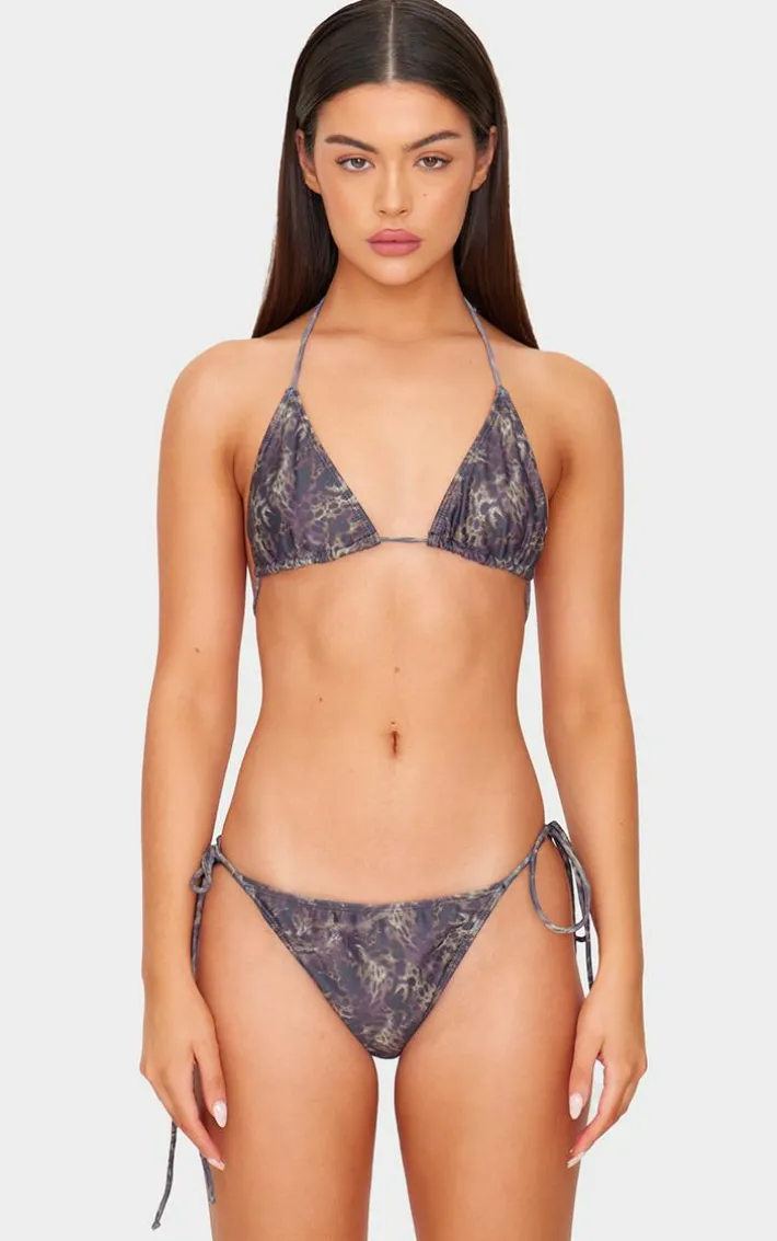 Brown Animal Printed Tie Side Bikini Bottoms