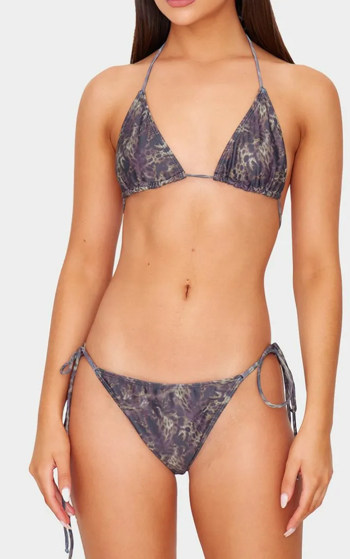 Brown Animal Printed Tie Side Bikini Bottoms