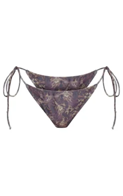 Brown Animal Printed Tie Side Bikini Bottoms