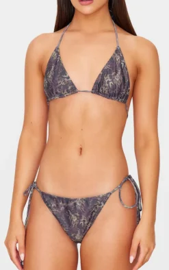Brown Animal Printed Triangle Bikini Top