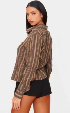 Brown Asymmetric Striped Shirt