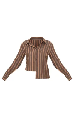 Brown Asymmetric Striped Shirt