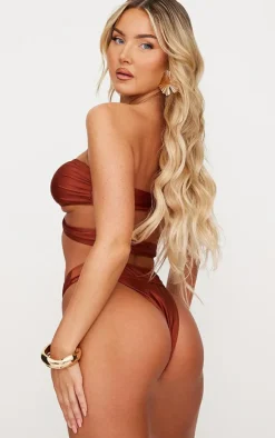Brown Bandeau Cut Out Bikini Top