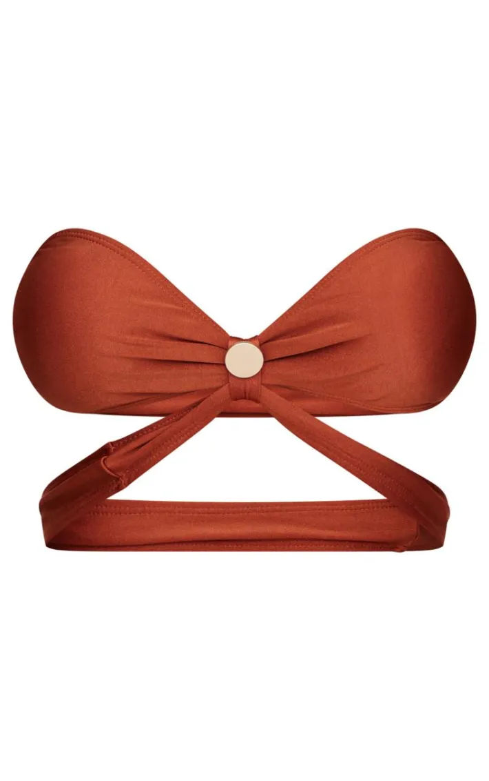 Brown Bandeau Cut Out Bikini Top