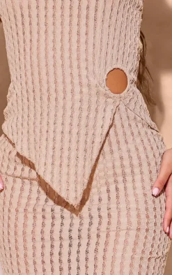 Brown Bandeau Textured Ring Detail Mini Dress