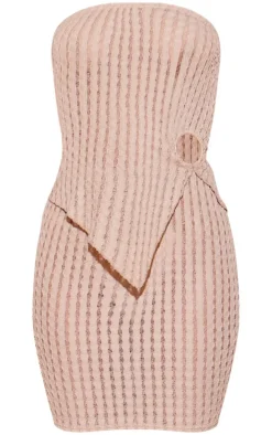 Brown Bandeau Textured Ring Detail Mini Dress