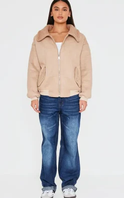 Brown Borg Faux Suede Bomber Jacket