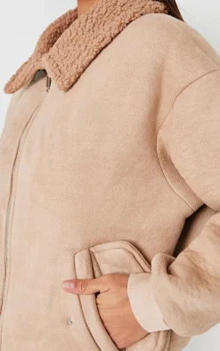 Brown Borg Faux Suede Bomber Jacket