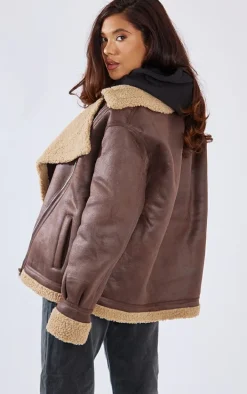 Brown Borg Lined Buckle Collar Oversized Aviator