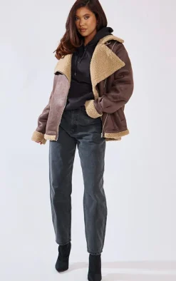 Brown Borg Lined Buckle Collar Oversized Aviator