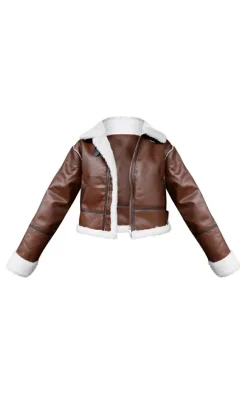 Brown Borg Lined Faux Leather Aviator Jacket