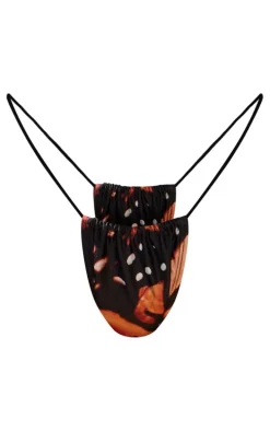 Brown Butterfly Print String Side Bikini Bottoms