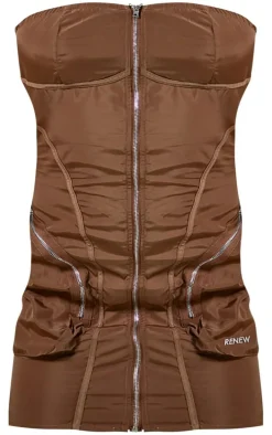 Brown Cargo Bandeau Bodycon Dress