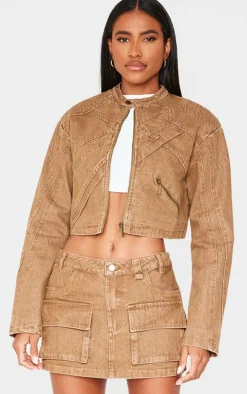 Brown Cargo Pocket Detail Denim Mini Skirt