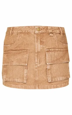 Brown Cargo Pocket Detail Denim Mini Skirt
