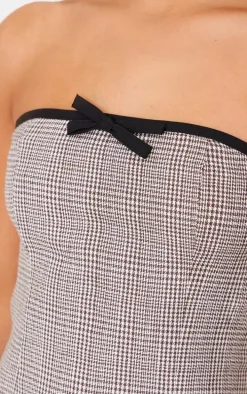 Brown Check Bandeau Bow Detail Shift Dress