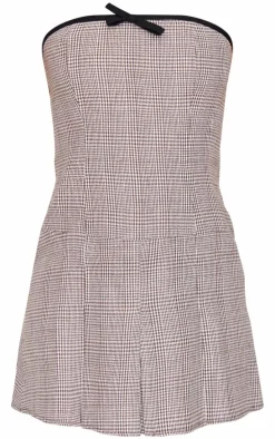 Brown Check Bandeau Bow Detail Shift Dress