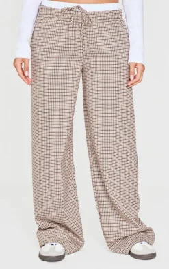 Brown Check Print Boxer Waistband Detail Straight Leg Pants