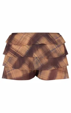 Brown Check Printed Mesh Bloomer Shorts