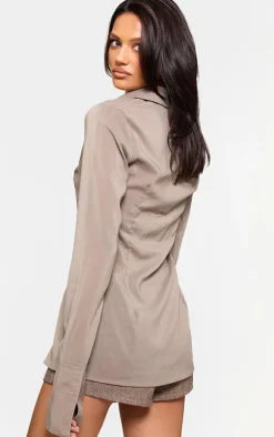 Brown Chiffon Fitted Shirt