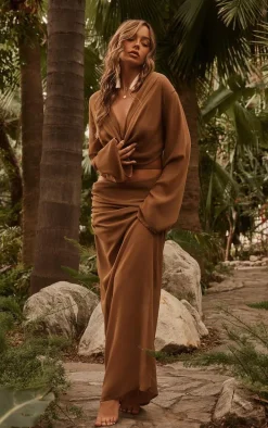 Brown Chiffon Maxi Beach Skirt