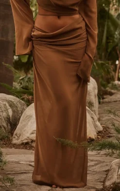 Brown Chiffon Maxi Beach Skirt