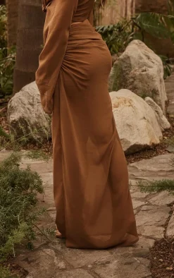 Brown Chiffon Maxi Beach Skirt