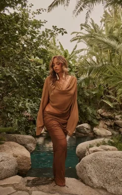 Brown Chiffon Maxi Beach Skirt