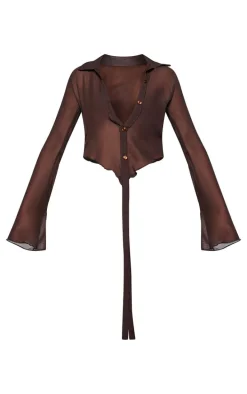 Brown Chiffon Ruched Bust Detail Blouse