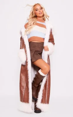 Brown Chunky Striped Knit Cropped Sweater