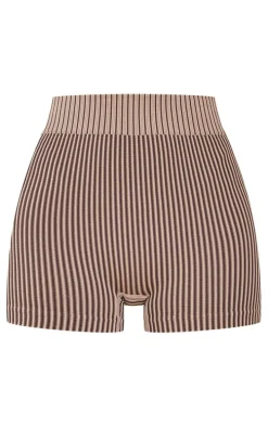 Brown Contour Contrast Rib Hot Pants