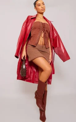 Brown Contrast Front Eyelet Lace Up Corset