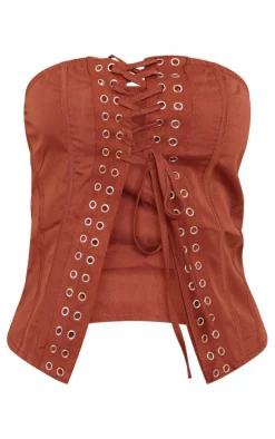 Brown Contrast Front Eyelet Lace Up Corset