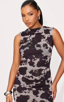 Brown Cow Print Mesh Maxi Dress