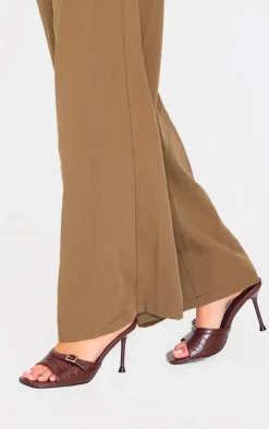 Brown Croc PU Square Toe Gold Buckle High Stiletto Heeled Mules
