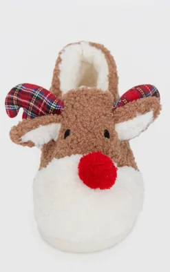 Brown 3D Reindeer Slippers