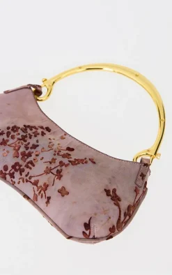 Brown Devore Soft Touch Baguette Metal Trim Handbag