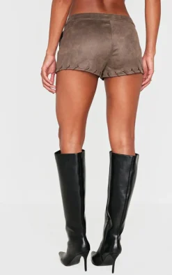 Brown Distressed Faux Suede Eyelet Hotpants