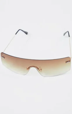 Brown Faded Lens Square Frame Frameless Sunglasses