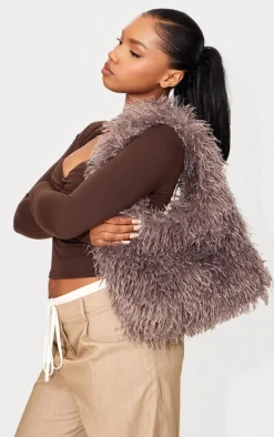 Brown Faux Fur Large Tote Bag