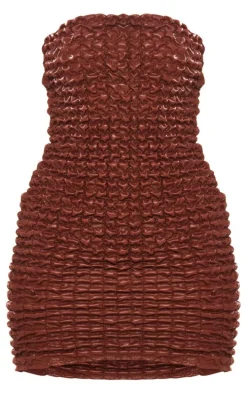 Brown Faux Leather Textured Bandeau Mini Dress