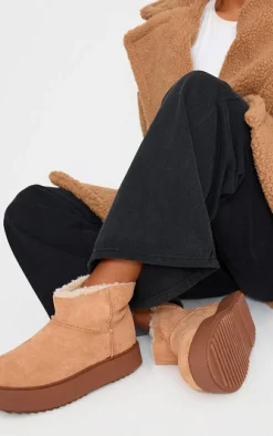 Brown Faux Suede Round Toe Thick Flat Sole Ankle Boots
