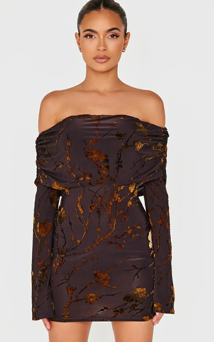 Brown Foldover Devoure Mini Dress