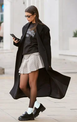 Brown Gingham Print Pleated Tie Detail Mini Skirt